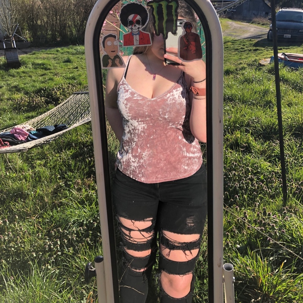 pink crushed velvet tank top